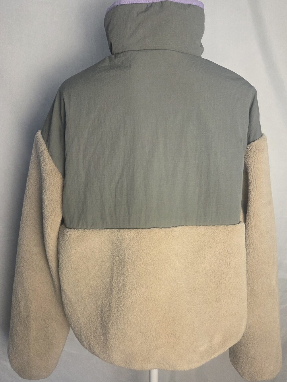 Zara Beige Sherpa and Gray Puffer Jacket with Lilac Trim - Picture 3 of 5